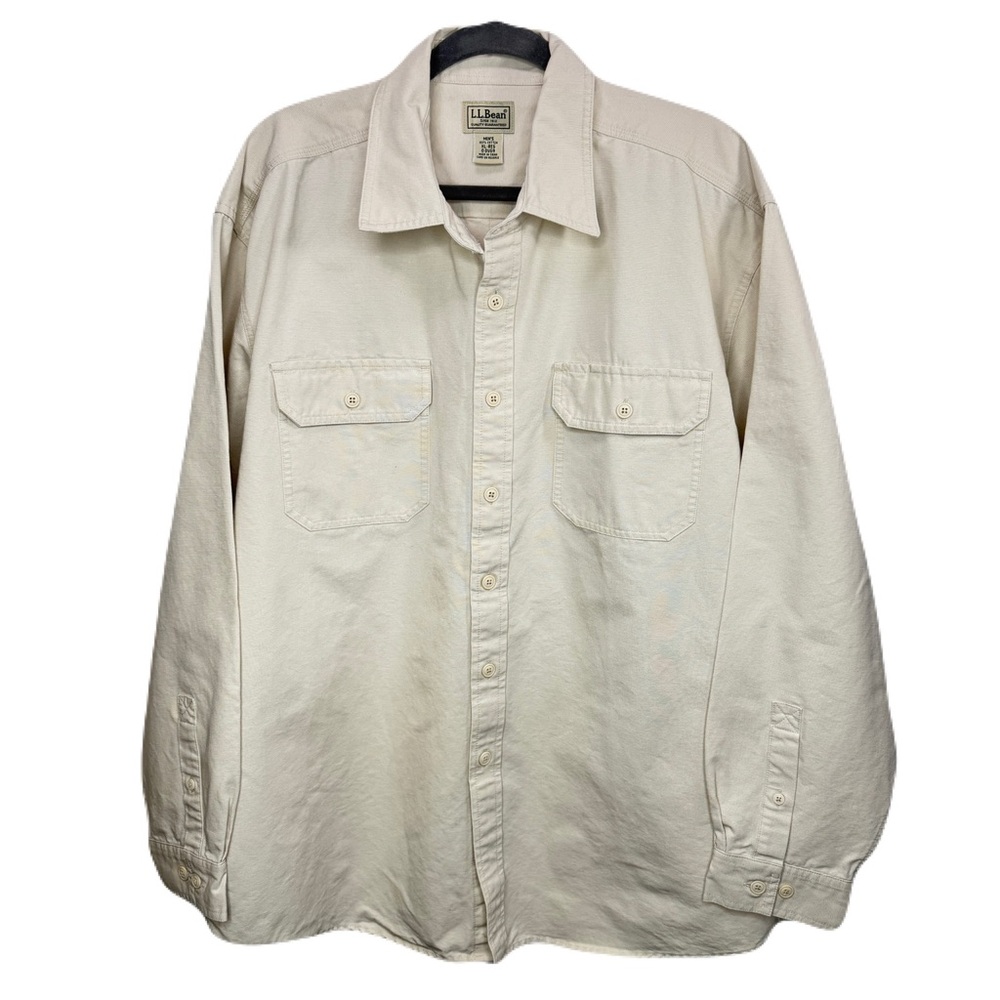 L.L. Bean Shirt Mens XL Long Sleeve Heavyweight Cream Button Up Cotton Textured